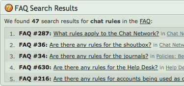 Screenshot of FAQ Search Results